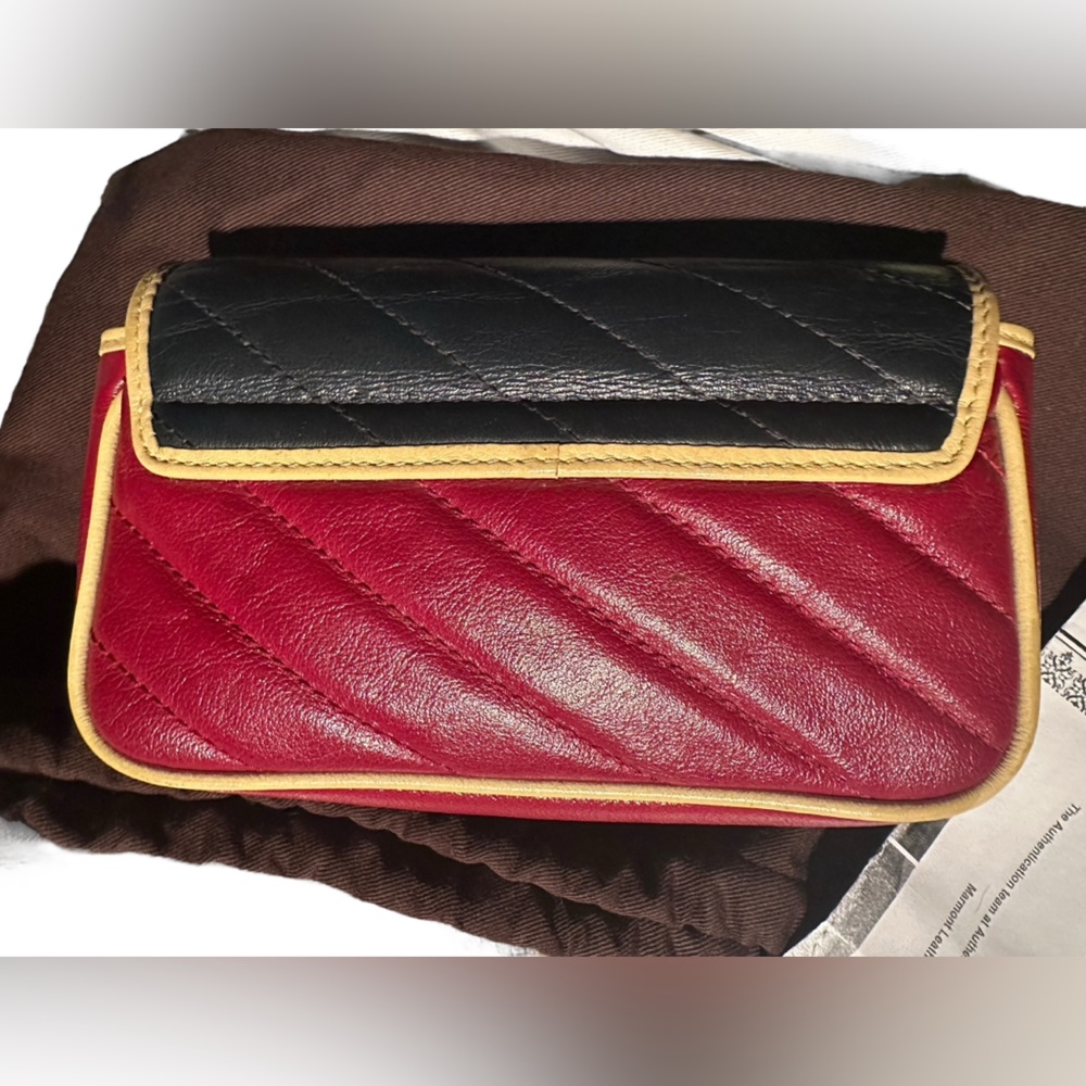 Gucci Azalea GG Marmont Diagonal Calfskin Matelasse Crossbody Mini Bag Red Blue - Picture 10 of 15